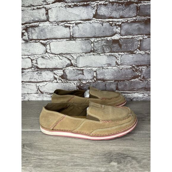 Ariat Cruiser Shoes Tan Suede Pink Slip On Loafer Flat Casual Women Sz 10B US/41 - Picture 12 of 16